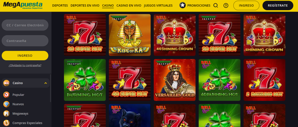 Juegos de tragamonedas en MegApuesta casino Colombia