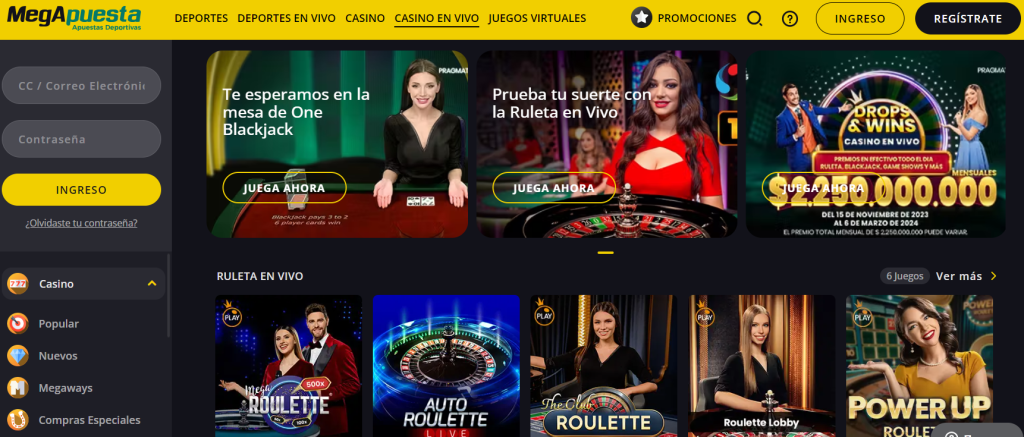 Juegos en vivo en MegApuesta casino Colombia